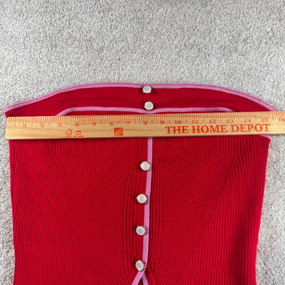 Rich & Famous Womens XL Red Pink Ribbed Knit Button Front Strapless Tube Top - Picture 4 of 6